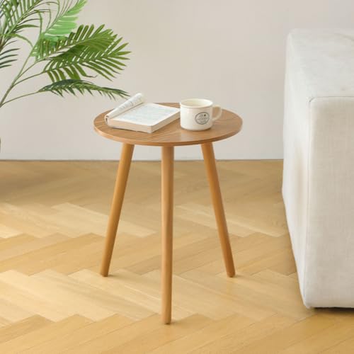 AWASEN Round Side Table, Small End Table for Living Room, Modern Accent Coffee Side Table with Solid Wood Legs for Small Space, Easy Assembly, Brown - color: Brown Walnut