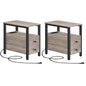 HOOBRO Set of 2 End Tables with Charging Station, Narrow Side Table with Drawers & USB Port & Power Outlets, Nightstand for Small Spaces, Living Room, Stable, Greige and Black BG541BZP201 - color: Greige + Black