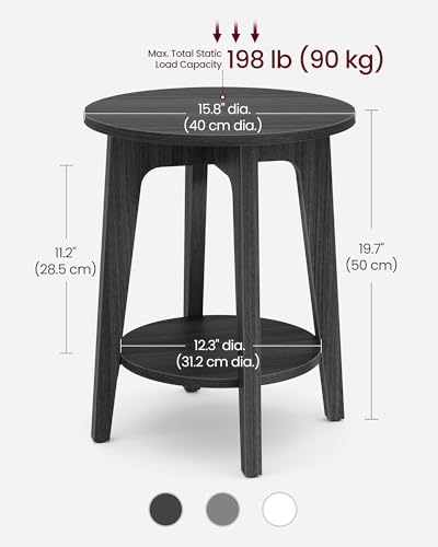 VASAGLE MAEZO Collection - Side Table, 2-Tier Small Round End Table, Nightstand with Tapered Legs, Curved Transitions, for Small Spaces, Living Room, Bedroom, Charcoal Gray ULET283T22 - color: Charcoal Gray, size: 1 pack