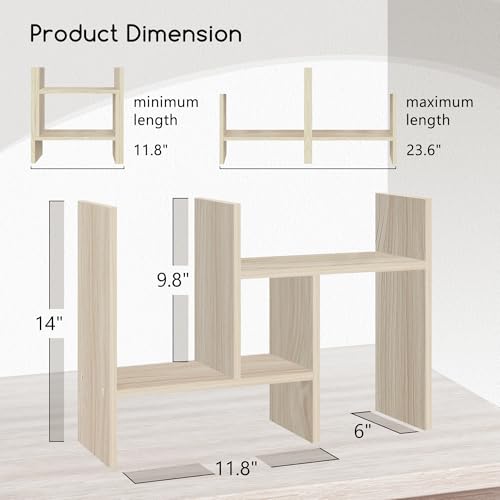 Jerry & Maggie Desktop Organizer Office Storage Rack Adjustable Wood Display Shelf Free Style Double H, Multi-Functional Mini Bookshelf for Desk Natural Stand (White Wood Tone) - color: White Wood Tone