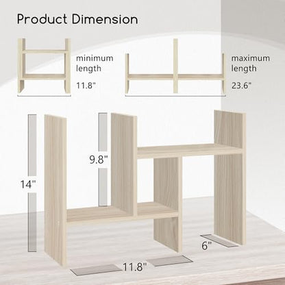 Jerry & Maggie Desktop Organizer Office Storage Rack Adjustable Wood Display Shelf Free Style Double H, Multi-Functional Mini Bookshelf for Desk Natural Stand (White Wood Tone) - color: White Wood Tone