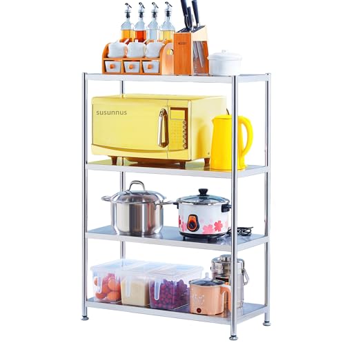 susunnus Stainless Steel Shelves 23.6in-4 Tier, Stainless Steel Shelf Organizer, Kitchen Storage Shelves, Artistic Texture, Pragmatic & Sturdy & Waterproof - size: 23.6in*13.8in-4T