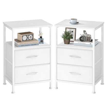 SONGMICS Nightstand, Bed Side Table, End Table with 2 Drawers | 1 Open Shelf, Industrial, Set of 2, Cloud White, BELLAH Collection ULGS062W101S - color: Cloud White, style: 2 Drawers-2Pc