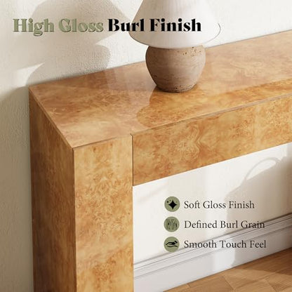 AMERLIFE 63" Burl Wood Console Table, Modern High Gloss Entryway Table with 2 Storage Drawers, Long Sofa Table Behind the Couch for Entrance, Hallway, Foyer, Living Room, Natural - color: Natural