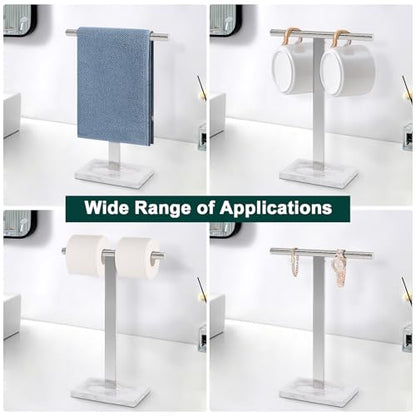 Hand Towel Holder, T-Shape Hand Towel Stand for Bathroom, Hand Towel Rack Bar Standing for Vanity Kitchen Countertop, 304 Stainless Steel, Marble Base (Chrome) - color: Chrome