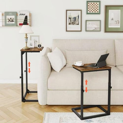 7-Level Adjustable C-Shaped End Table, Small Side Table for Couch, Sofa TV Tray Table for Living Room, Bedroom, Bedside ET-SA-BRW1 - color: Rustic Brown
