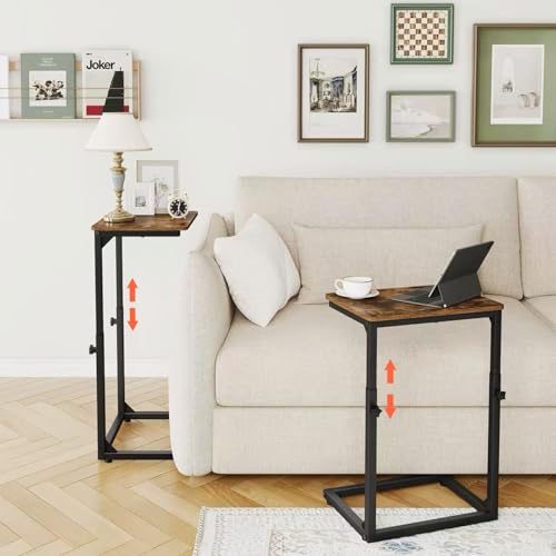 7-Level Adjustable C-Shaped End Table, Small Side Table for Couch, Sofa TV Tray Table for Living Room, Bedroom, Bedside ET-SA-BRW1 - color: Rustic Brown