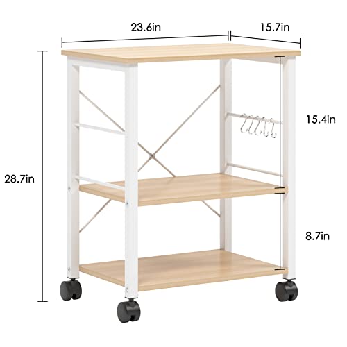 sogesfurniture 3-Tier Kitchen Baker's Rack Utility Shelf Microwave Oven Stand Storage Cart Workstation Shelf 3-Tier Kitchen Utility Cart on Wheels with Storage, Maple - color: Maple