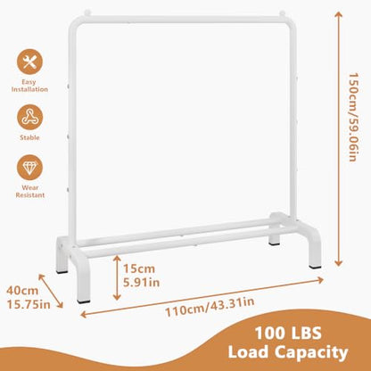 Metal Clothing Rack, 43.3 Inches Clothes Garment Coat Rack with Bottom Shelf for Hanging Skirts, Shirts, Sweaters, White | Metal 43.3 Inches Garment Rack Clothing Clothes Rack with Bottom Shelf for Hanging Clothes Coats Skirts Shirts Sweaters White - colo