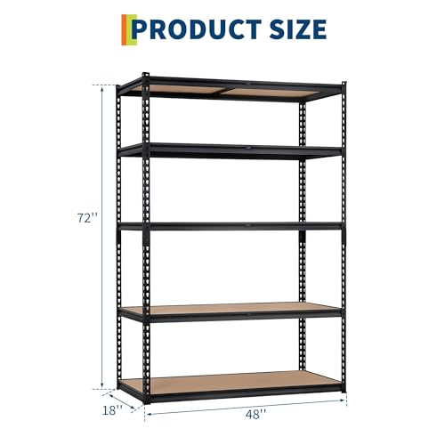 Storage Shelving Unit, 5-Tier Adjustable Metal Storage Shelves, 48" L x 18" W x 72" H Heavy Duty Garage Storage Shelves for Kitchen Pantry Basement Bathroom Laundry - size: 48" L x 18" W x 72" H