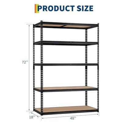 Storage Shelving Unit, 5-Tier Adjustable Metal Storage Shelves, 48" L x 18" W x 72" H Heavy Duty Garage Storage Shelves for Kitchen Pantry Basement Bathroom Laundry - size: 48" L x 18" W x 72" H