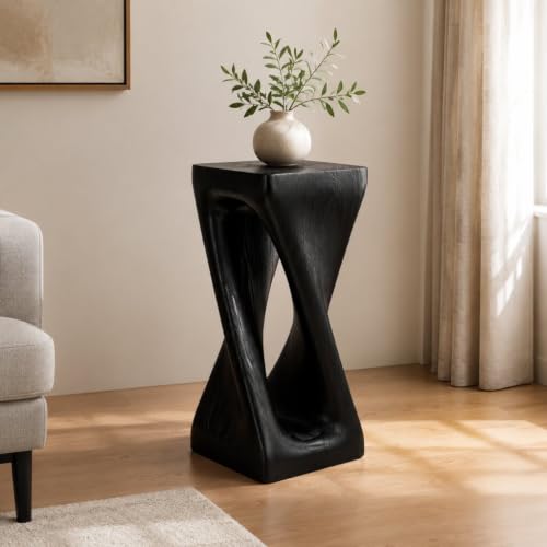 Matte Black Twisted Hollow Wood Grain Pedestal Side Table, Hourglass Sculpture Accent End Table, Heavy Duty Decorative Plant Stand Console Table for Entryway Living Room Wabi Sabi Industrial Decor - color: Style B-black