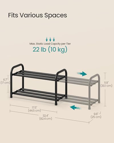 SONGMICS Expandable Shoe Rack, Adjustable Shoe Organizer Storage Shelf, Sturdy and Heavy-Duty, for Closet, Entryway, Living Room, 2-Tier, Ink Black ULMR026BD01 - size: 2 Tiers (11.9"H)