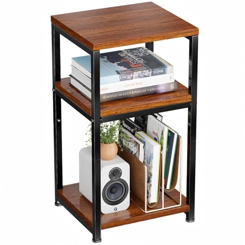 Ekisemio 3-Tier Side Table – End Table Nightstand for Small Spaces & Living Room, Rustic Brown