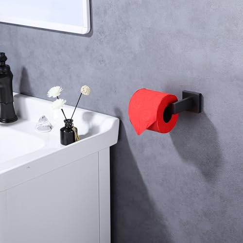 LANC Black Toilet Paper Holder, Bathroom Toilet Paper Roll Holder Wall Mount for Bathroom Kitchen, TP Holder Tissue Roll Dispenser Hanger Stainless Steel, Matte Black Left A8807MB-LF - color: Matte Black, size: Left Hand(Screw)