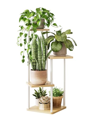 GENTINGBRO Tall Plant Stand Indoor 4 Tiered Plant Shelf for Multiple Plants Coner Shelf Stand Wood Plant Stand Metal Shelving for Living Room Bedroom Balcony Patio White - color: White, size: 4 Tier