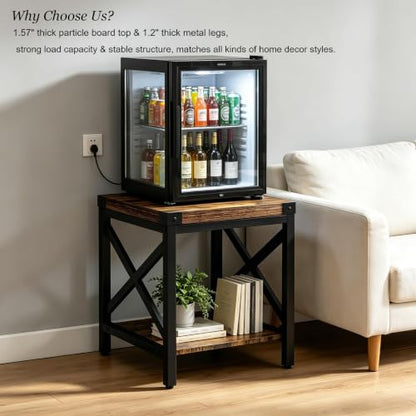 Industrial End Table for Living Room, 18" Large Square Side Table with 2-Tier Storage Shelf, X-Design Metal Frame, Rustic Brown Modern Farmhouse Nightstand Bedside Table for Bedroom Office