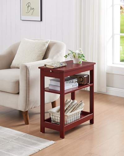 KB Designs - Narrow Side End Table with Storage Shelves for Small Spaces, Nightstand Sofa Table for Living Room, Bedroom, Red - color: Red