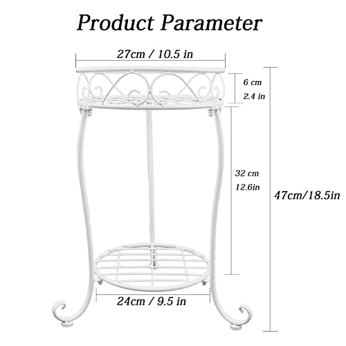 NAKUPE White Metal Plant Stand, 18.5 inch Tall 2 Tier Potted Holder Rack, Heavy Duty Flower Pot Shelf for Indoor Outdoor Patio Balcony Corner Garden