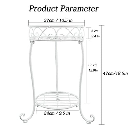 NAKUPE White Metal Plant Stand, 18.5 inch Tall 2 Tier Potted Holder Rack, Heavy Duty Flower Pot Shelf for Indoor Outdoor Patio Balcony Corner Garden