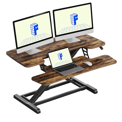 FLEXISPOT Standing Desk Converter 36" Desk Riser for Dual Monitor, Sit Stand Computer Workstation with Spacious Keyboard Tray, Ergonomic Height Adjustable Stand Up Desk Riser, Rustic Brown - color: Rustic, size: 36"