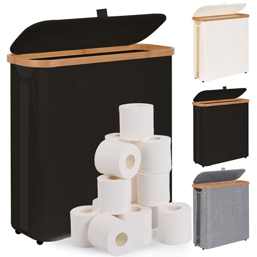 Toilet Paper Storage Basket with Lid - The Ultimate Bathroom Organizer, Free Standing Toilet Paper Holder for Up to 12 Mega Rolls, Toilet Tissue Storage Bin with Handle for RV Closet, Black - color: Black, size: Large