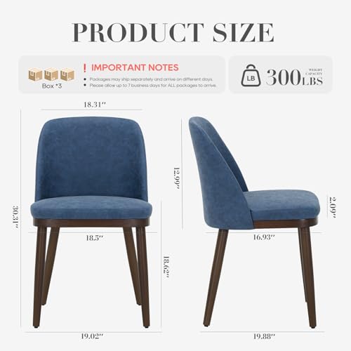 COLAMY Upholstered Dining Chairs Set of 6, Modern Kitchen Chairs with Back, Leather Side Dining Room Chairs with Wood Legs for Kitchen Dining Room Restaurant, Blue - color: Blue, size: Set of 6