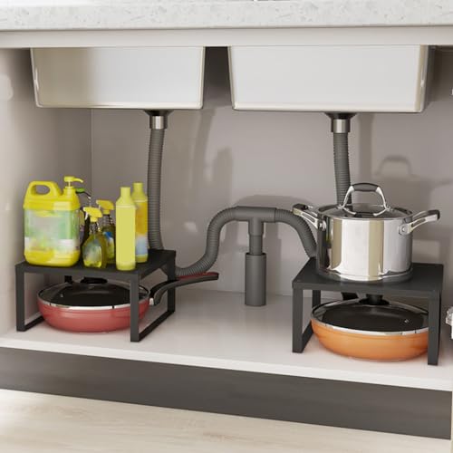 Stackable Cabinet Shelf Organizer Counter Storage Spice Rack Metal Space Saving for Kitchen Pantry Cupboard Countertop Bathroom Bedroom Under Sink Office, Black - Large - size: Large, Pack 1