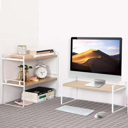 YGYQZ Desk Shelf Organizer for Top of Desk, 1-Tier Desktop Bookshelf, White & Wood - color: 1-tier White/Wood