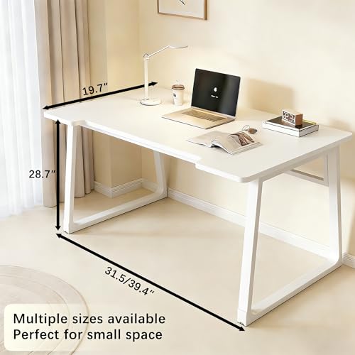Computer Desk 39.4 Inch Small Office Desk with Wood Top and Metal Frame, Study Writing Desk for Home, Bedroom, Gaming, U-Shaped Leg Design, Modern Simple - color: Frame：white/Board：white