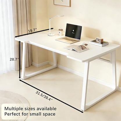 Computer Desk 39.4 Inch Small Office Desk with Wood Top and Metal Frame, Study Writing Desk for Home, Bedroom, Gaming, U-Shaped Leg Design, Modern Simple - color: Frame：white/Board：white