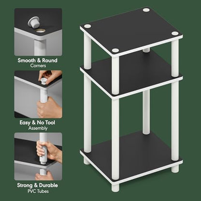 Furinno Turn-N-Tube 3-Tier Toolless Side Table, Narrow Printer Stand with Open Shelf, End Table, Night Stand, for Living Room, Bedroom, White Espresso - color: White(black Espresso)/White