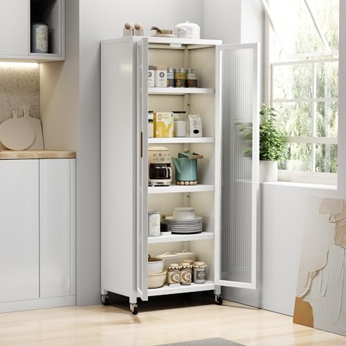 6 Tier 63" Kitchen Appliance Storage,Appliance Cabinet,Bakers Rack with Doors with Transparent Flap Door Design Kitchen Storage Shelves,Microwave Stand for Dining Room White - color: White, size: Double door