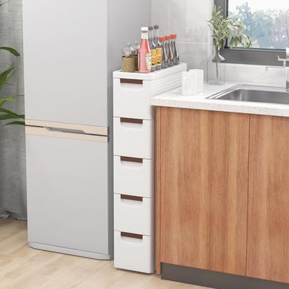 LOKO 5-Drawer Narrow Storage Cabinet, Slim Rolling Cart (7.5"x16.5"x36") | Mobile Plastic Cart Container | Pull Handles & Built-in Wheels | For Living Room, Kitchen, Bathroom, Office - size: 7.5"x16.5"x36" (5 Drawer)