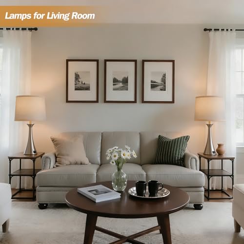 Touch Lamp for Living Room Bedroom, 21" Table Lamps Set of 2 with USB C+A Ports and Grey Lamp Shades, Touch Bedside Lamps for Nightstand with 3 Way Dimmable, 2 LED Bulbs Included, Silver - color: Silver 2pcs