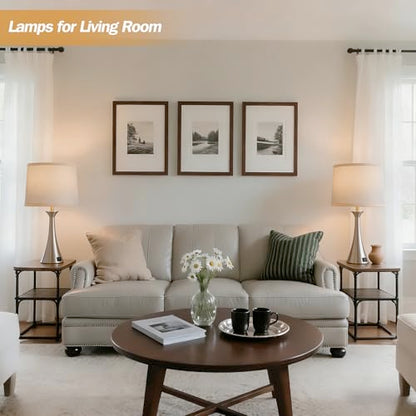Touch Lamp for Living Room Bedroom, 21" Table Lamps Set of 2 with USB C+A Ports and Grey Lamp Shades, Touch Bedside Lamps for Nightstand with 3 Way Dimmable, 2 LED Bulbs Included, Silver - color: Silver 2pcs