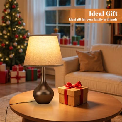 Seealle Touch Table Lamp for Bedroom, 3-Way Dimmable Small Bedside Lamps for Night Stands with Wires, Brown Desk Lamp for Kids Room, Office, Living Room, End Table(LED Bulb Included) - color: C. Oat Shade & Brown Base