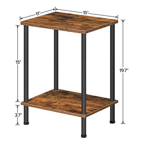 HOOBRO End Tables Set of 2, Small Side Table, Nightstand with 2-Layer Storage Shelves, Sofa Table for Small Spaces, Living Room, Bedroom, Stable Frame, Easy Assembly, Rustic Brown BF09BZP201 - color: Rustic Brown + Black