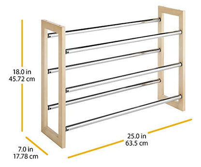 Whitmor 3 Tier Expandable Shoe Rack -Stackable - Natural Wood and Chrome - color: Wood & Chrome