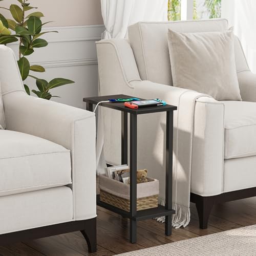 TUTOTAK Small Side Table, Narrow End Table, Skinny Sofa Table, Slim Nightstand, Couch Table, Living Room, Bed Room, Black TB01BK062 - color: Black, size: 2-Tier（7.9"D x 15.8"W x 22.5"H）