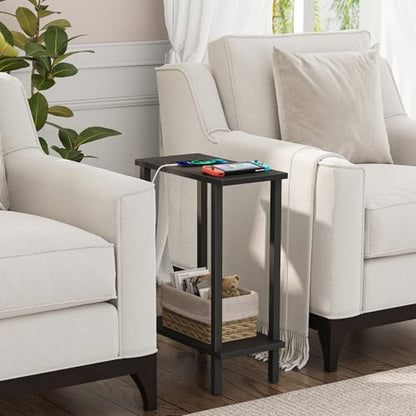 TUTOTAK Small Side Table, Narrow End Table, Skinny Sofa Table, Slim Nightstand, Couch Table, Living Room, Bed Room, Black TB01BK062 - color: Black, size: 2-Tier（7.9"D x 15.8"W x 22.5"H）
