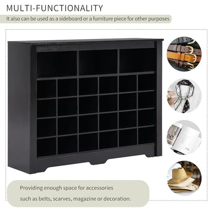 Harper & Bright Designs Sleek Design 24 Shoe Cubby Console, Modern Shoe Cabinet with Curved Base, Versatile Sideboard for Hallway, Bedroom, Living Room, Black - color: Black, size: 35''