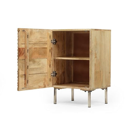 Ripple Textured Wooden Nightstand with Drawer, Modern Solid Wood Side End Table with Metal Legs, Rustic Bedside Storage Cabinet for Bedroom Small Apartment