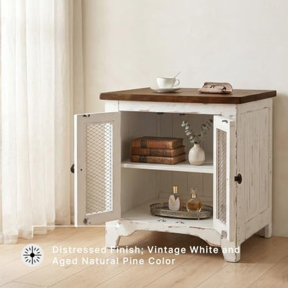 Signature Design by Ashley Wystfield Farmhouse End Table with Storage, Distressed White & Brown Finish - color: Dark Brown & White