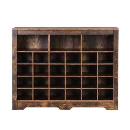 Harper & Bright Designs Sleek Design 24 Shoe Cubby Console, Modern Shoe Cabinet with Curved Base, Versatile Sideboard for Hallway, Bedroom, Living Room, Rustic Brown - color: Rustic Brown, size: 35''