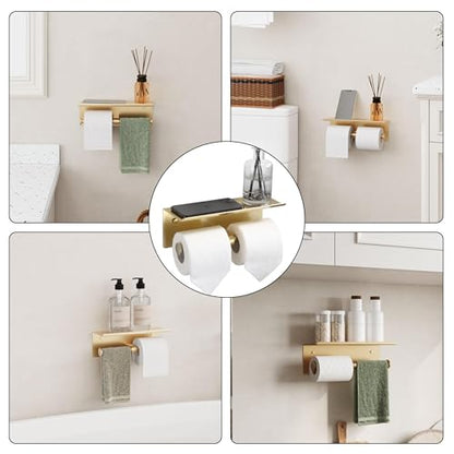 Brushed Gold Toilet Paper Roll Holder with Shelf Wall Mounted for Bathroom (Brushed Gold, Double Head) - color: Brushed Gold