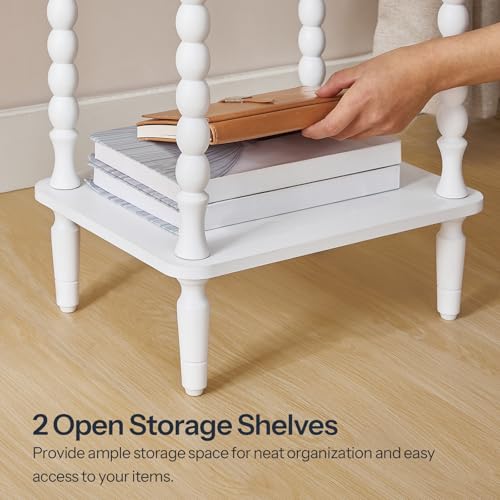 HOOBRO End Table, 2-Tier Small Side Table with Spindle Legs, Nightstand with Storage Shelves, Sofa Side Table, for Small Space, Living Room, Bedroom, White WT189BZ01 - color: White
