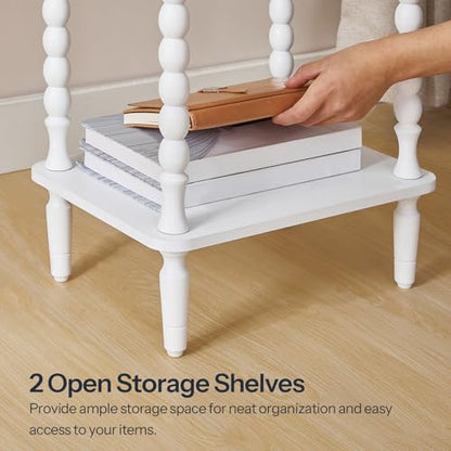 HOOBRO End Table, 2-Tier Small Side Table with Spindle Legs, Nightstand with Storage Shelves, Sofa Side Table, for Small Space, Living Room, Bedroom, White WT189BZ01 - color: White