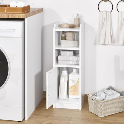 Narrow Bathroom Storage Cabinet with Door & Adjustable Shelf, 9.8" W Slim Storage Cabinet for Small Spaces, Skinny Toilet Paper Cabinet, 9.8" W × 7.9" D × 29.5" H, White - size: 1 Door