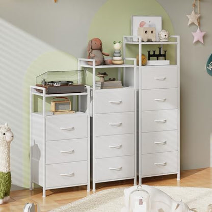 Somdot Nightstand with 3 Drawers, Dresser with Fabric Bins for Bedroom, Hallway, Entryway, Night Stand Bedside Table Furniture, Sturdy Steel Frame, Wooden Top, Easy Pull Fabric Bins, White Leather - color: White Leather, size: 11.4"D x 15.2"W x 30.6"H (3